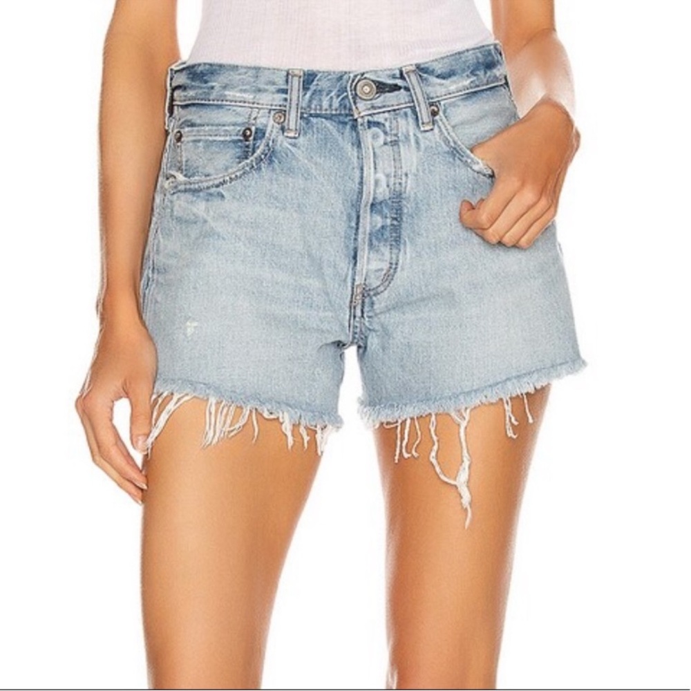 Moussy Faded Blue Frayed Jean Shorts